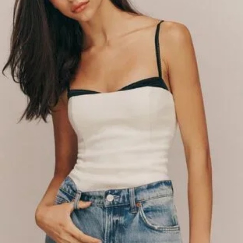 Reformation Melanie Top - Ivory Black Two Tone French Classic Casual